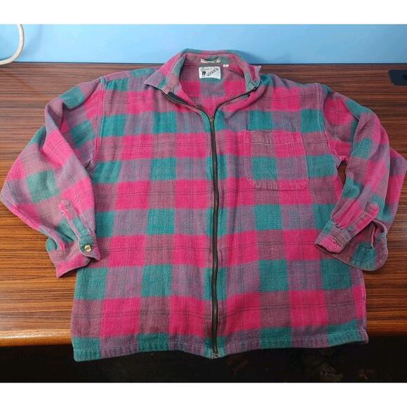 Goouch Red And Green Flannel Zip Up Jacket Checkered Size Large - Picture 1 of 13
